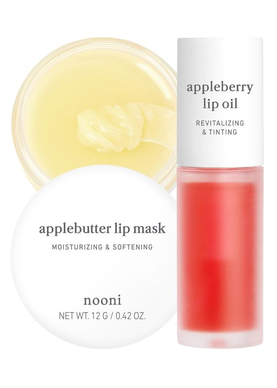 NOONI Korean Vegan Best Lip Duo Applebutter Lip Mask and Appleberry Lip Oil Value Set with Shea Butter, Apple Seed Oil and Vitamins, Overnight Lip Mask, Hydrating Lip Balm, Mother&#39;s Day