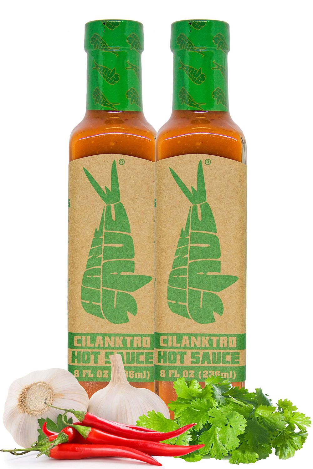 Hank Sauce Cilanktro Hot Sauce - Versatile Hot Pepper Sauce with Fresh Cilantro, Garlic &amp; Aged Peppers - Hot Garlic Sauce with Mild Heat &amp; Unique Flavor - Multipurpose Gourmet Sauce - 2 x 8 Ounces