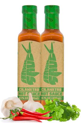 Hank Sauce Cilanktro Hot Sauce - Versatile Hot Pepper Sauce with Fresh Cilantro, Garlic &amp; Aged Peppers - Hot Garlic Sauce with Mild Heat &amp; Unique Flavor - Multipurpose Gourmet Sauce - 2 x 8 Ounces