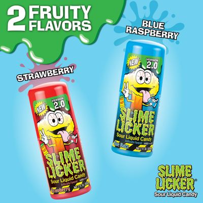 Toxic Waste - Slime Licker 2.0 - Sour Liquid Candy - Flavors: 1 Strawberry &amp; 2 Blue Razz - 2 oz. Bottles - 3-Pack