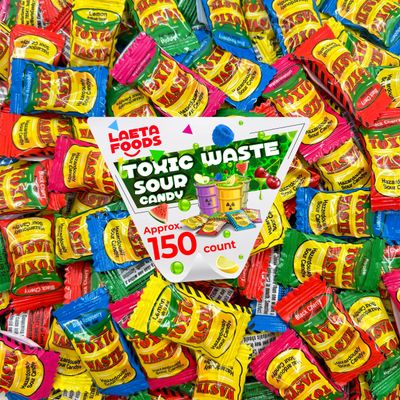 Toxic Waste Sour Candy 1 Pound Bag - Approx. 150 Count Apple, Watermelon, Lemon, Blue Raspberry, Black Cherry