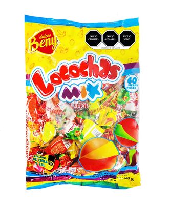 Beny Locochas Hard Sugar Candy with chili powder center MIX FLAVORS 1lb .093 oz bag 60 PCS
