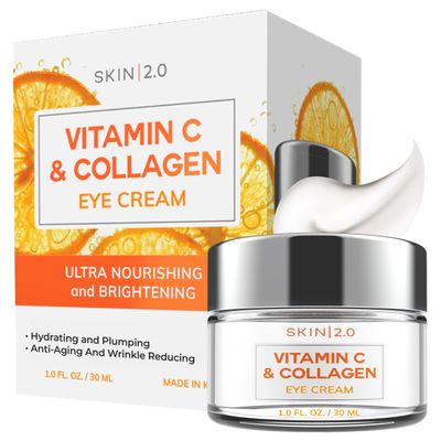 Skin 2.0 Vitamin C &amp; Collagen Eye Cream - Dermatologist-Tested, Anti-Aging, Korean Skin Care, Brightens Dark Circles &amp; Firms Skin - Hydrating &amp; Nourishing Formula - 95% Natural, Vegan- 1.69 FL. Oz