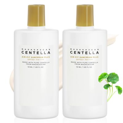 2PCS Centella Sunscreen SPF 50, 50ML Sunscreen Face Serum, Korean Skincare, Daily UV Defense Sunblock Summer for Face, Travel Essentials for Black Girl