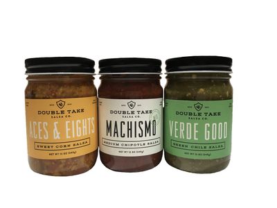 Double Take Salsa Gourmet Variety 3-Pack, Aces &amp; Eights Sweet Corn, Machismo Medium Chipotle, Verde Good Green Chile Salsas