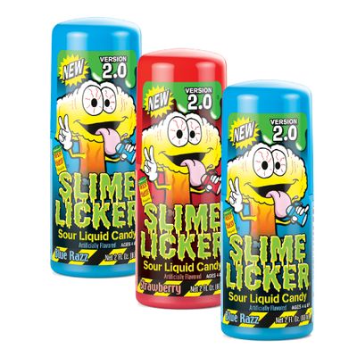 Toxic Waste - Slime Licker 2.0 - Sour Liquid Candy - Flavors: 1 Strawberry &amp; 2 Blue Razz - 2 oz. Bottles - 3-Pack