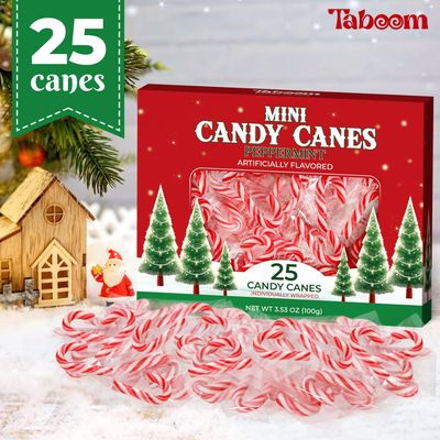 Mini Candy Cane Individually Wrapped 25 Pack - Small Peppermint Candy Canes Red &amp; White Christmas Candy For Holiday Gifts, Stocking Fillers, Party Favors &amp; Decorations