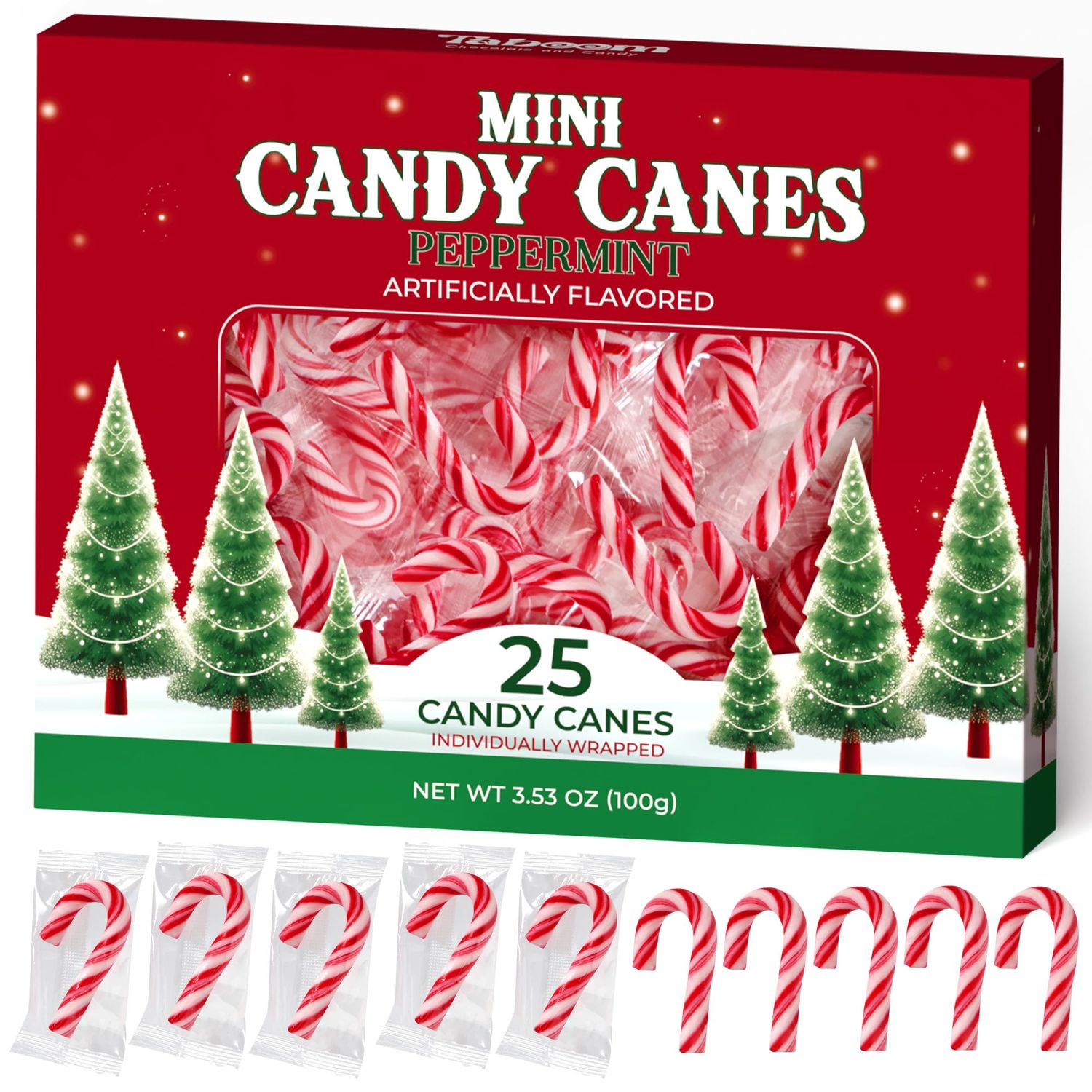 Mini Candy Cane Individually Wrapped 25 Pack - Small Peppermint Candy Canes Red &amp; White Christmas Candy For Holiday Gifts, Stocking Fillers, Party Favors &amp; Decorations