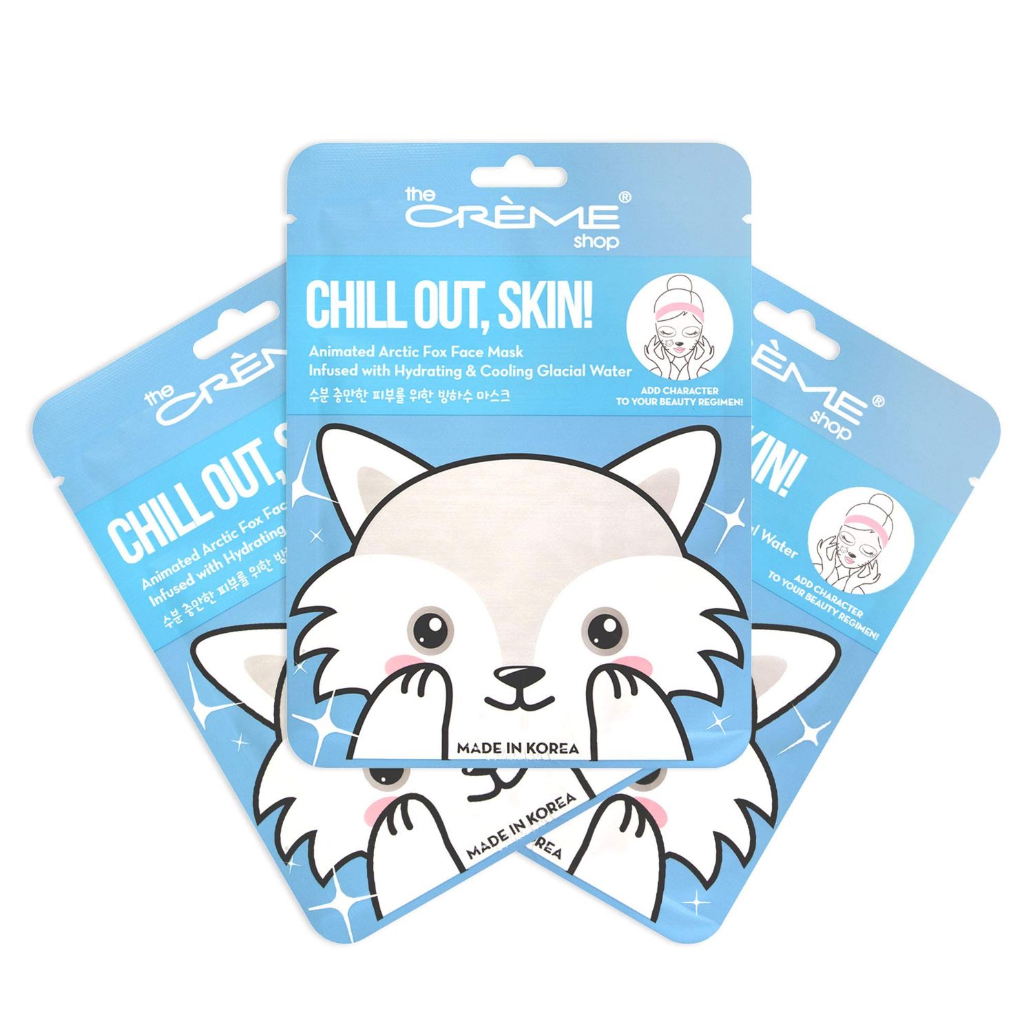 The Crme Shop Korean Skin Care Chill Out, Skin! Animal Arctic Fox Face Mask Sheet 3 Pack - Infused with Hydrating &amp; Cooling Glacial water