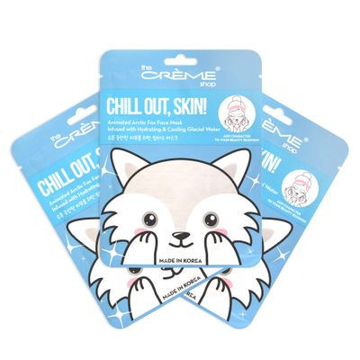 The Crme Shop Korean Skin Care Chill Out, Skin! Animal Arctic Fox Face Mask Sheet 3 Pack - Infused with Hydrating &amp; Cooling Glacial water