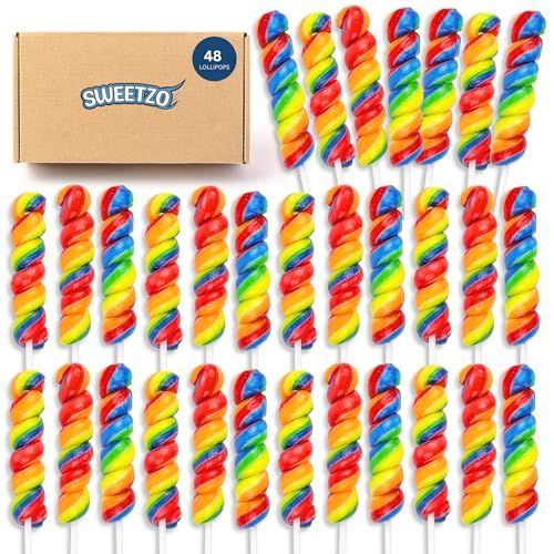 Rainbow Twist Lollipops, Bulk Twisty Tutti Fruitti Flavored Suckers, Individually Wrapped for Birthday Party Favors, 48 Pieces