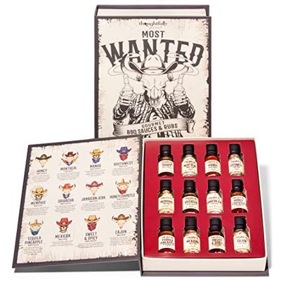 Thoughtfully Gourmet, Wild Western-Themed BBQ Sauce and Rubs Book Gift Set, Includes Honey BBQ, Montreal BBQ Rub &amp; More, Great Gift for Men, Set of 12