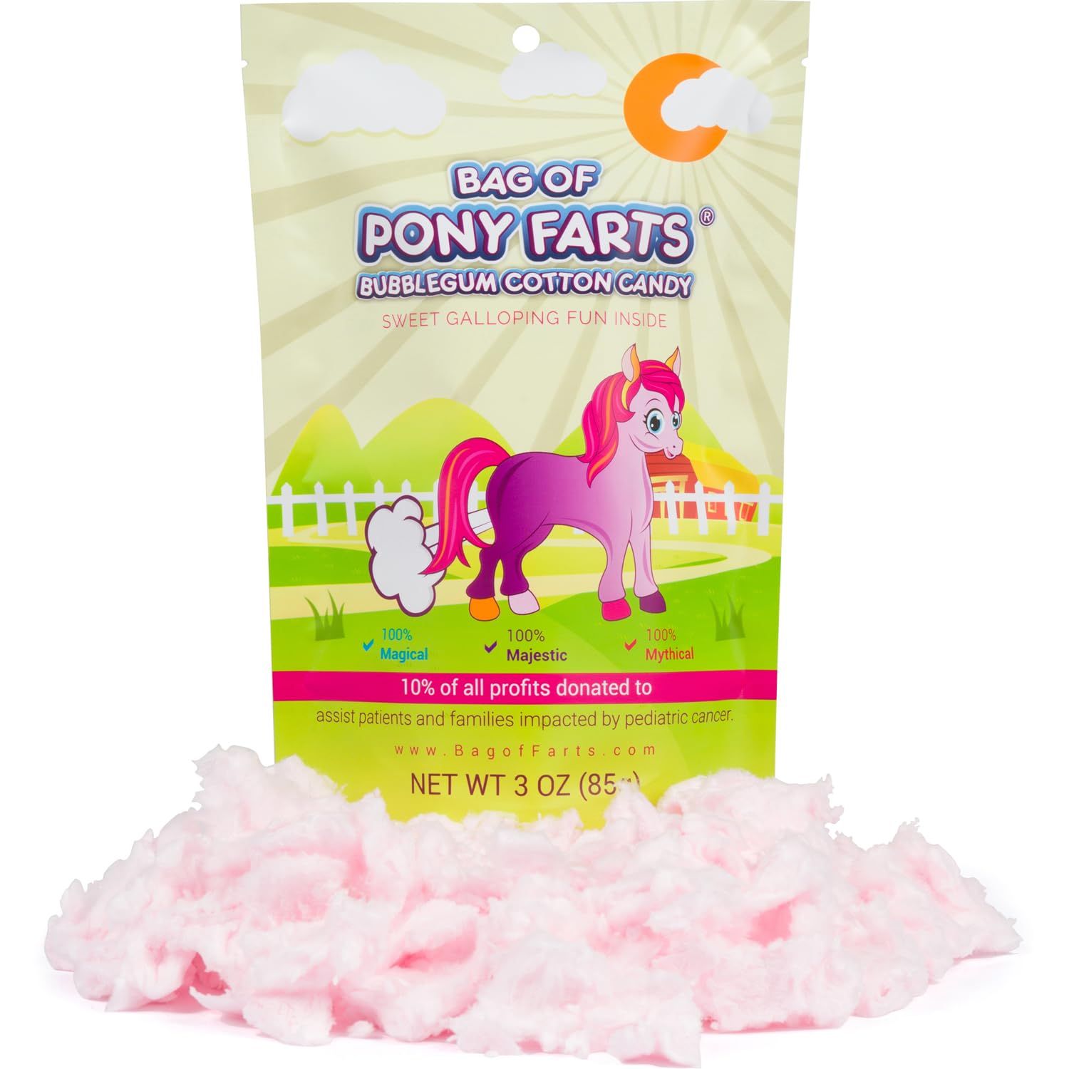 Bag Of Pony Farts Cotton Candy, Bubblegum flavor, Funny for All Ages Unique Birthday for Friends, Mom, Dad, Girl, Boy Funny Easter Basket Stuffer Gag Gift, 3 ounces / 1 pack