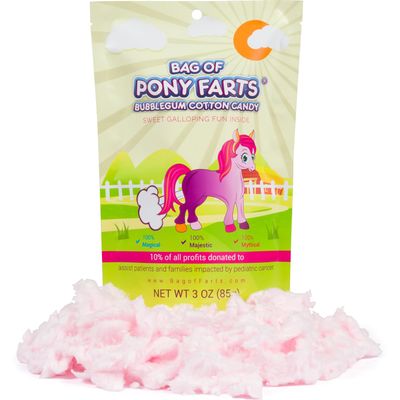 Bag Of Pony Farts Cotton Candy, Bubblegum flavor, Funny for All Ages Unique Birthday for Friends, Mom, Dad, Girl, Boy Funny Easter Basket Stuffer Gag Gift, 3 ounces / 1 pack