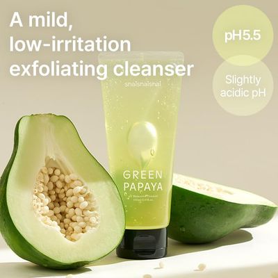 shaishaishai GREEN PAPAYA pH 5.5 Balanced Cleanser, Mildly Acidic Exfoliating Papain Enzyme For Sun Exposed &amp; Alkalized Skin, Regulates Oil Moisture Balance, Korean Skin Care, 5.07 oz
