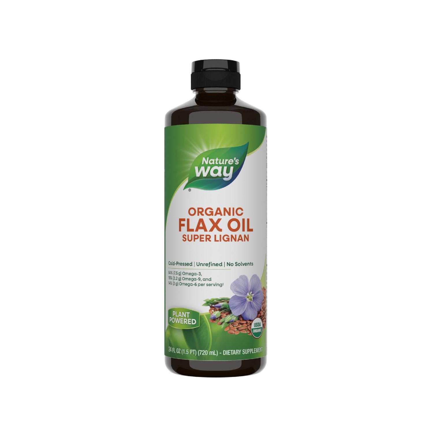 Nature&#39;s Way Organic Flax Oil Super Lignan, Cold-Pressed, and Unrefined, 24 Fl Oz