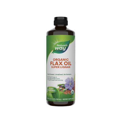 Nature&#39;s Way Organic Flax Oil Super Lignan, Cold-Pressed, and Unrefined, 24 Fl Oz