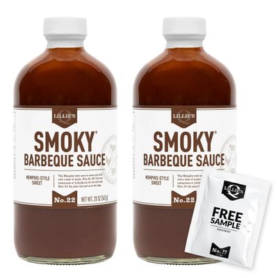 Lillie&#39;s Q - Smoky Barbeque Sauce, Gourmet BBQ Sauce, Sweet Brown Sugar BBQ Sauce, Mild Smoky Flavor, Premium Ingredients, Made with Gluten-Free Ingredients (20 oz, 2-Pack)