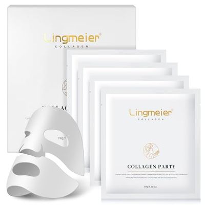 Lingmeier Collagen Face Mask, Real Collagen 80,000ppm for Elasticity, Skin Care with Hyaluronic Acid, Hyaluronic Acid Serum for Face, Original Hydrating Collagen Face Mask, 39g x4 Sheets