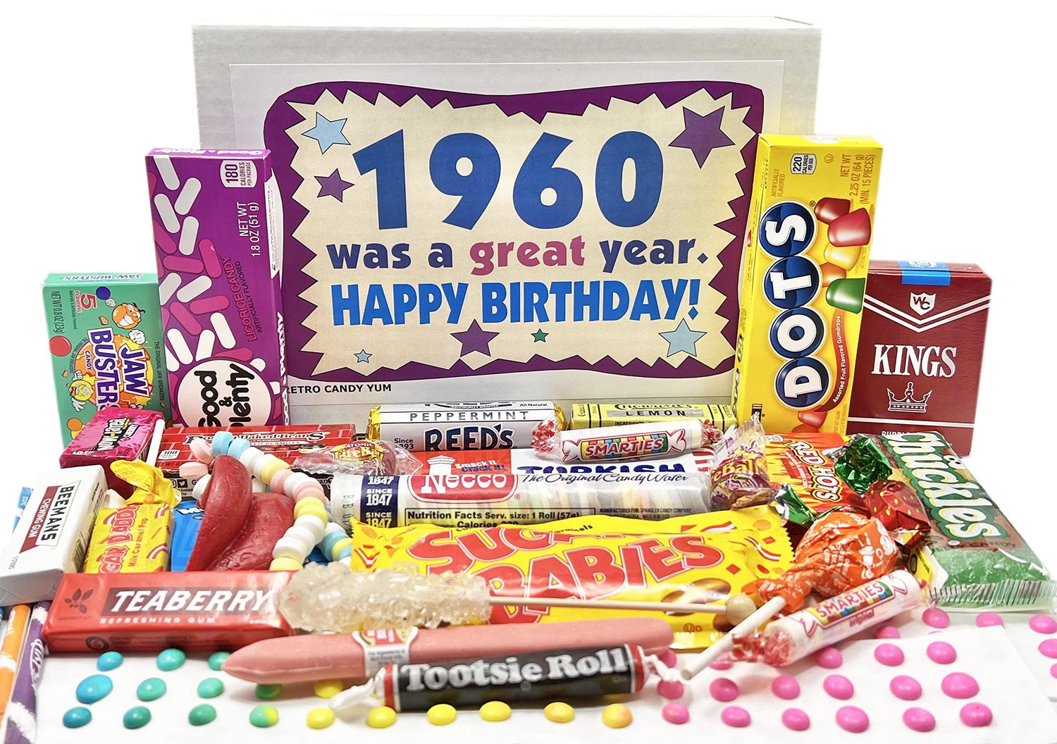 RETRO CANDY YUM 1960 65th Birthday Gift Box Nostalgic Candy Mix from Childhood for 65 Year Old Man or Woman Born 1960 Jr