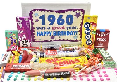 RETRO CANDY YUM 1960 65th Birthday Gift Box Nostalgic Candy Mix from Childhood for 65 Year Old Man or Woman Born 1960 Jr