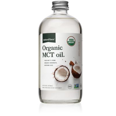 Natural Force 100% Virgin Coconut MCT Oil - 16oz Glass Bottle, Certified Keto, Paleo, Kosher, Vegan &amp; Non-GMO