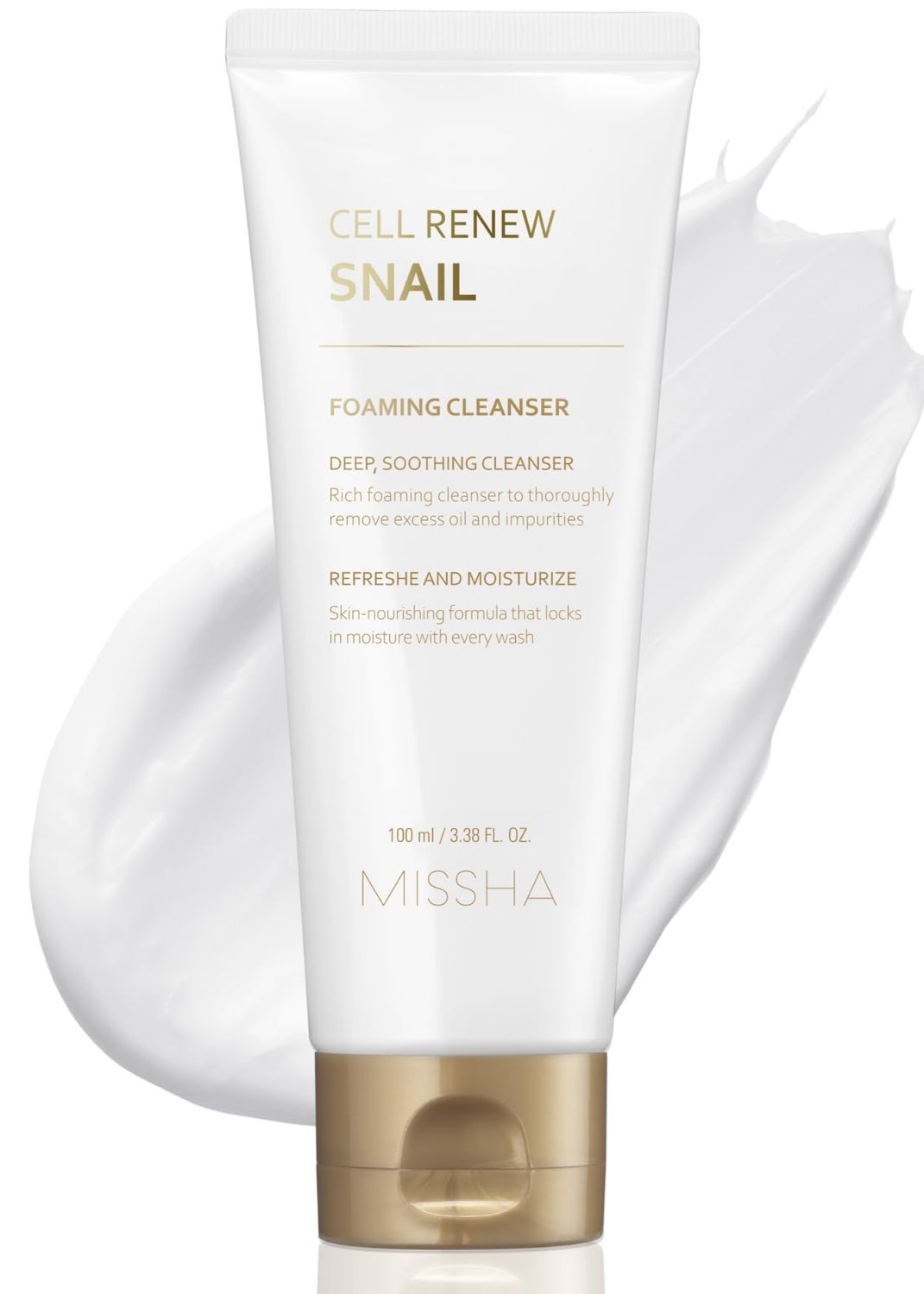 MISSHA Cell Renew Snail Foaming Cleanser 3.38 Fl Oz - Korean Skin Care Face Wash with Snail Secretion Filtrate, Deep Cleansing, Hydration Boost, Skin Elasticity, Creamy Texture, Moisture Lock