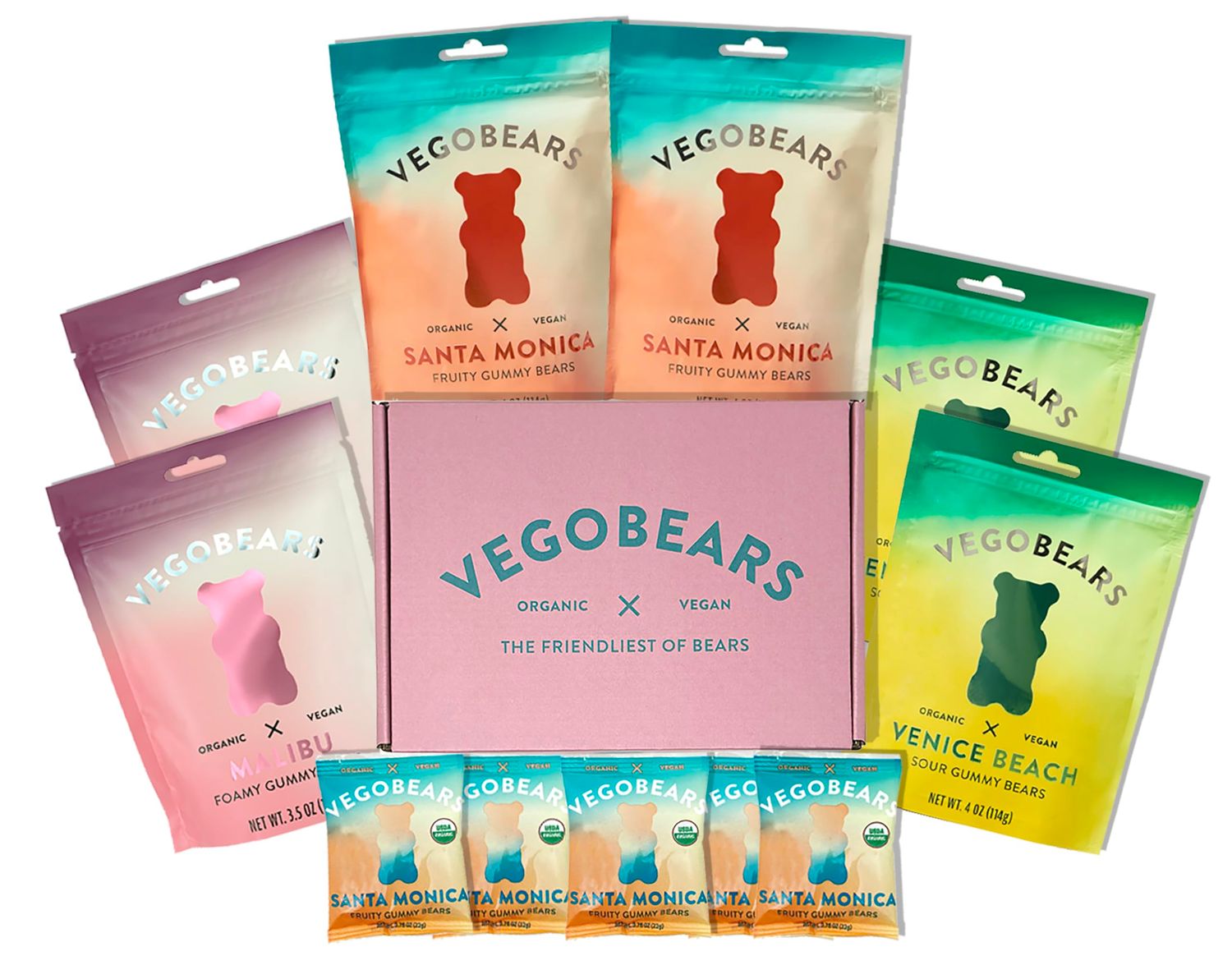 Vegobears Gift Box Vegan Gummy Bears Variety Pack - Organic Gummy Bears, Vegan Gummies, Organic Candy, Vegan Candy Gift Box, Gelatin-Free Gummies