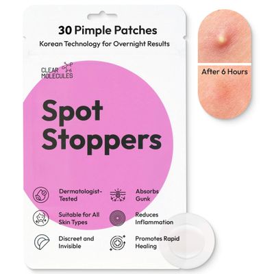 Clear Molecules Spot Stoppers Pimple Patches - Invisible Spot Patches for Acne Treatment, Hydrocolloid Patches for Spot Treatment, Vegan &amp; Cruelty Free Korean Skincare (30 Count (Pack of 1))