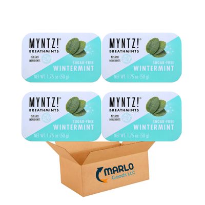 Myntz Sugar Free Mints in a Tin, Wintermint 4 Pack, Refreshing taste, Breath Mints for Bad Breath, Bulk Mints, No Sugar, No Fat, Gluten Free. Dentist Recommended. Great for back to school