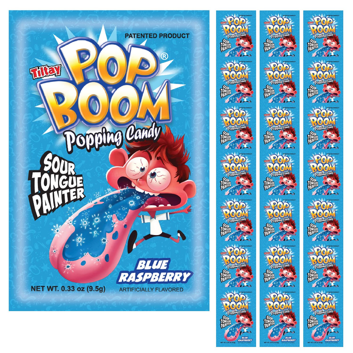 Tiltay Pop Boom - Sour Blueraspberry Flavor Popping Candy with display box 24 packs