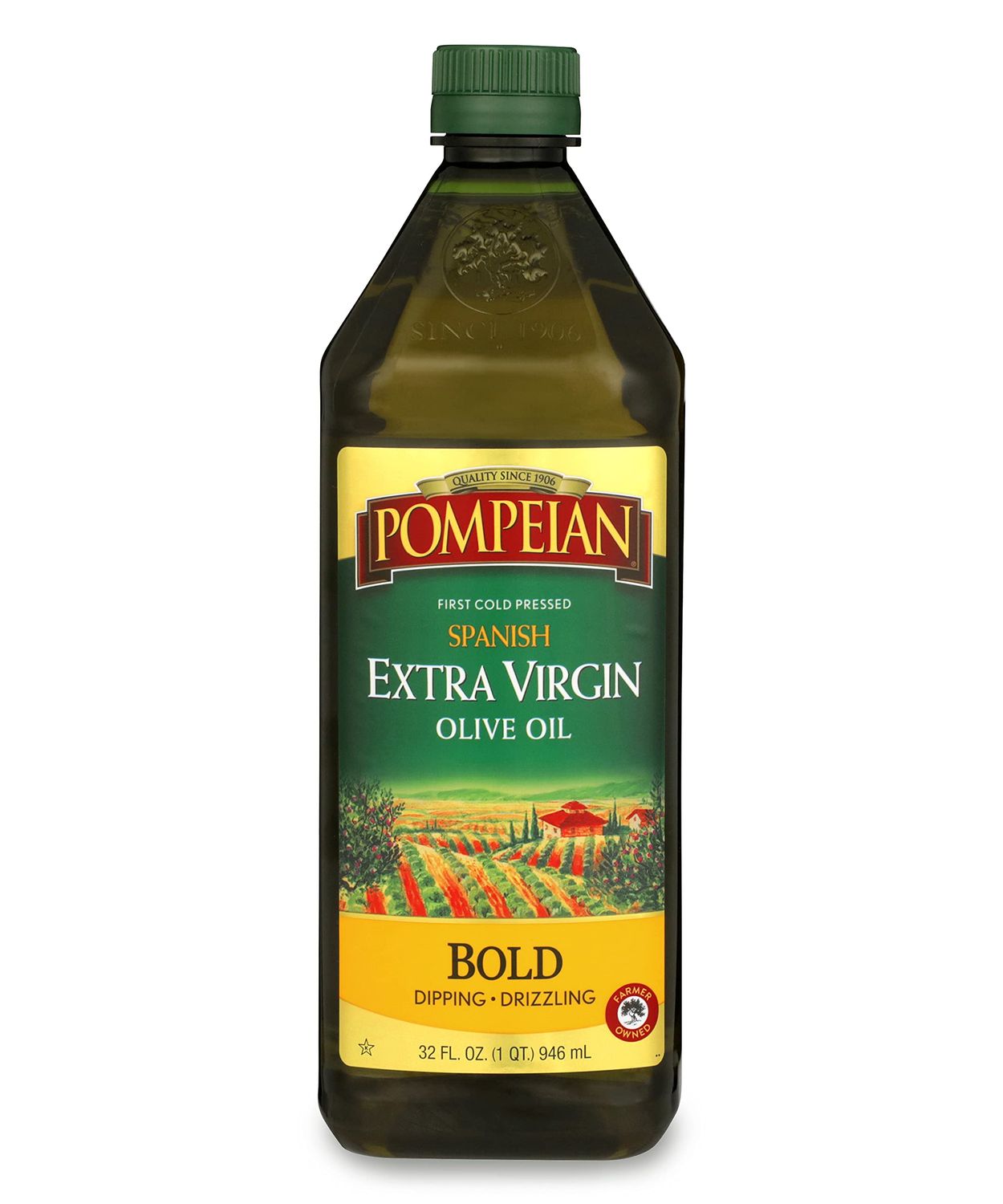 Pompeian Spanish Bold Extra Virgin Olive Oil, Contains Polyphenols, First Cold Pressed, Strong, Fruity Flavor, Perfect for Dipping and Drizzling, 32 FL. OZ