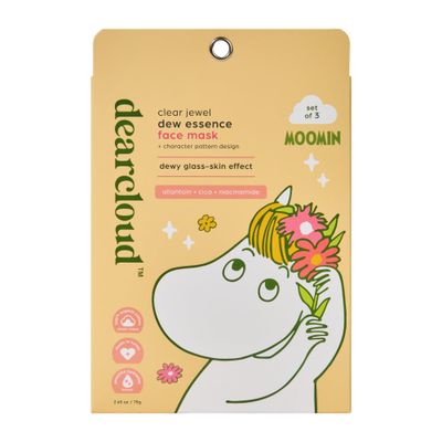 dearcloud x Moomin Clear Jewel Dew Essence Face Mask, Korean Sheet Mask - Allantoin, Niacinamide &amp; Cica (3 Pack)