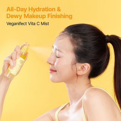 VEGANIFECT Vita C Mist, Glow Mist for Dewy Skin, Makeup Setting Spray for face, Korean Skin Care, Vegan, 3.38 Fl Oz