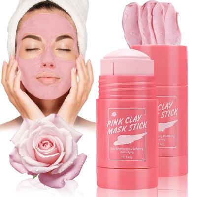 Rose Clay Stick Mask for Face with Rose Extract, Purifying for Blackhead Cleansing for Poreless Deep Cleanse Mask Stick, Moisturizing, Skin Brightening for All Skin Types of Men and Women (Pack of 2)