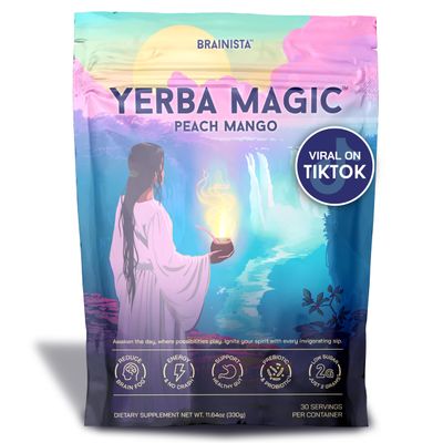 Yerba Mate Instant Tea Powder, 3-in-1 Super Drink - Clean Energy, Brain Fog Buster, and Gut Health Powered by Nootropics, Prebiotics and Probiotics Yerba Magic Peach Mango 30 Servings