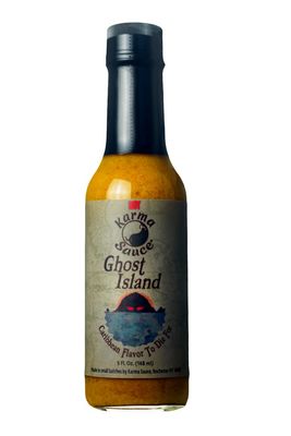 Ghost Island Hot Sauce Extra Hot Pepper Sauce With A Tropical Caribbean Flavor Habanero, Bhut Jolokia, Fattalli No Preservatives, Extract Free Made In Finger Lakes, USA 5 fl. oz bottle