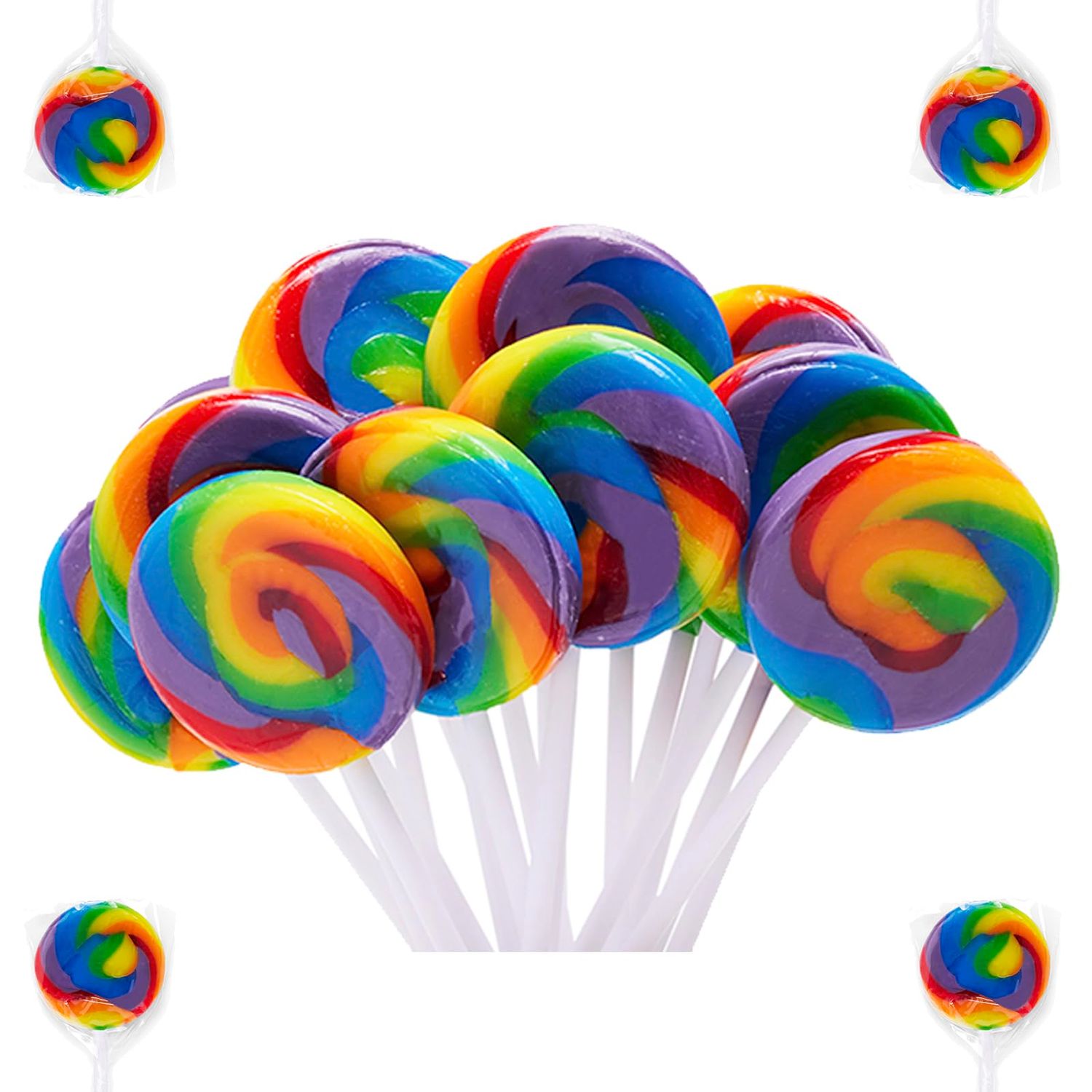 LIDATREE 1.5&quot; Swirl Lollipop, Rainbow Lollipops Individually Wrapped Bulk, Kid&#39;s Lollipops Candy for Birthday, Mixed Fruit Flavor 12 Pack