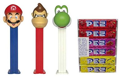 Pez Nintendo Super Mario Bros Dispensers: Mario, Donkey Kong, and Yoshi Dispensers and Candy Refill Bundle (3 Dispensers and 6 PEZ CandyRefills)