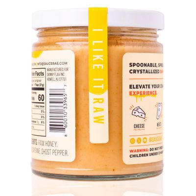 Sauce Bae Hot Raw Honey - Unfiltered &amp; Unpasteurized, 100% USA White Clover, Perfect for Charcuterie &amp; Sandwiches - 12 Oz