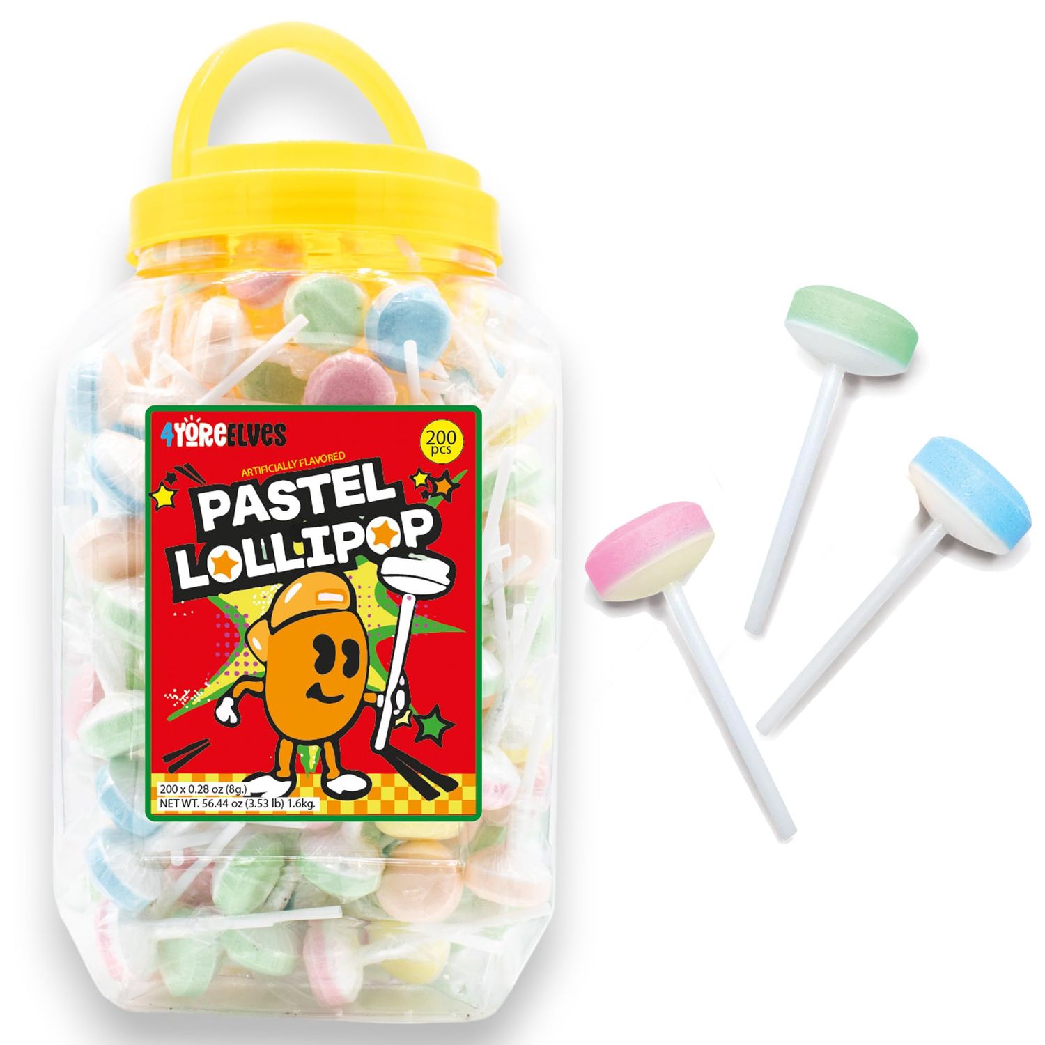 Double Lollies, 3.5 lb of Fruit-Flavored Lollipops Individually Wrapped, Perfect for Stocking Fillers, Retro Parties and Goody Bags, Vintage Pastel Candy Bulk Tub