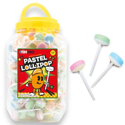 Double Lollies, 3.5 lb of Fruit-Flavored Lollipops Individually Wrapped, Perfect for Stocking Fillers, Retro Parties and Goody Bags, Vintage Pastel Candy Bulk Tub