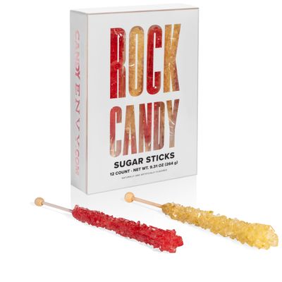 Candy Envy - Gold and Red Rock Candy Sugar Sticks - 12 Indiv. Wrapped - Original Sugar &amp; Strawberry Flavored