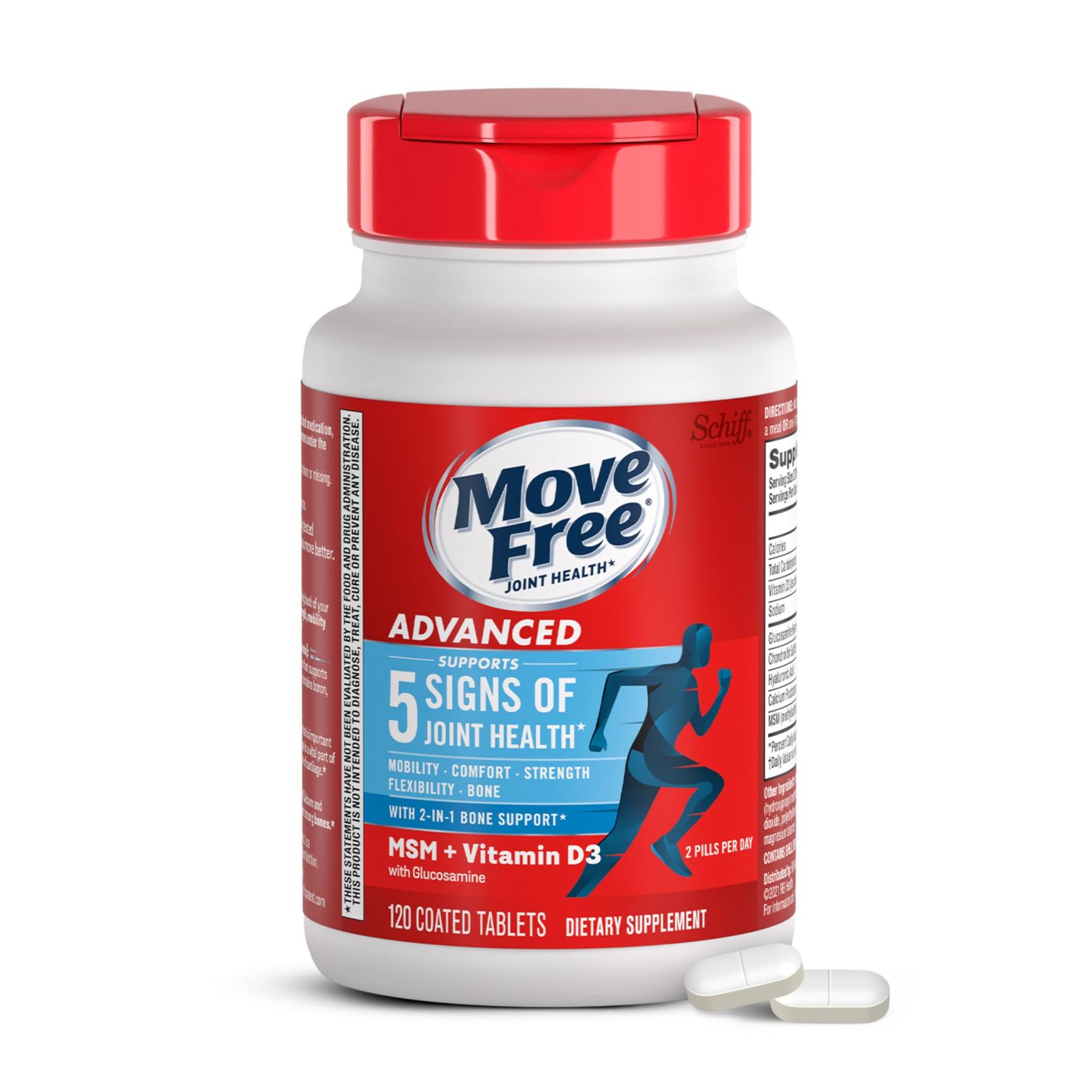 Move Free Advanced Glucosamine Chondroitin MSM Vitamin D3 Joint Support Supplement, Supports Mobility Comfort Strength Flexibility &amp; Bone Immune Health - 120 Tablets (60 servings)