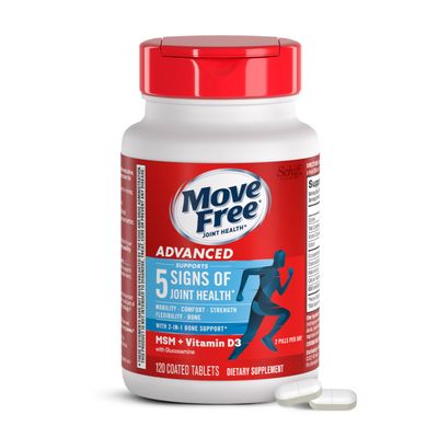 Move Free Advanced Glucosamine Chondroitin MSM Vitamin D3 Joint Support Supplement, Supports Mobility Comfort Strength Flexibility &amp; Bone Immune Health - 120 Tablets (60 servings)