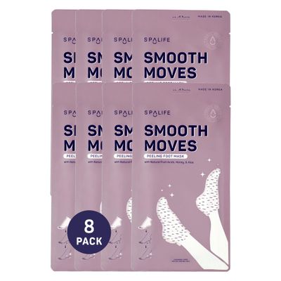 SpaLife Beauty Smooth Moves Peeling Foot Masks for Callus Removal - Foot Peel for Dry, Cracked Feet - Made with Natural Fruit Acids AHAs, Honey, Aloe, &amp; Eucalyptus for Softer, Smoother Feet - 8 Pack