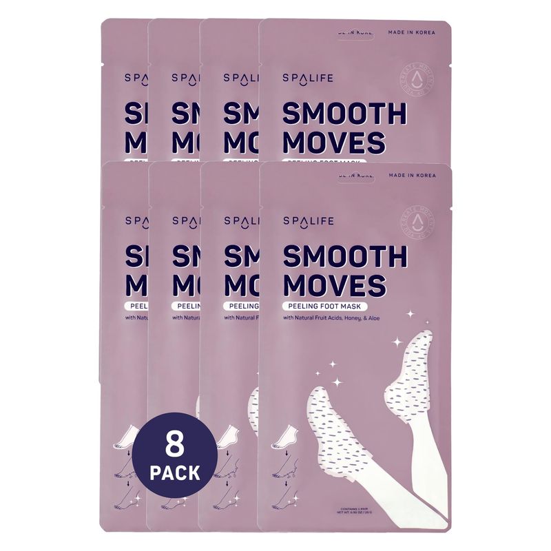 SpaLife Beauty Smooth Moves Peeling Foot Masks for Callus Removal - Foot Peel for Dry, Cracked Feet - Made with Natural Fruit Acids AHAs, Honey, Aloe, &amp; Eucalyptus for Softer, Smoother Feet - 8 Pack
