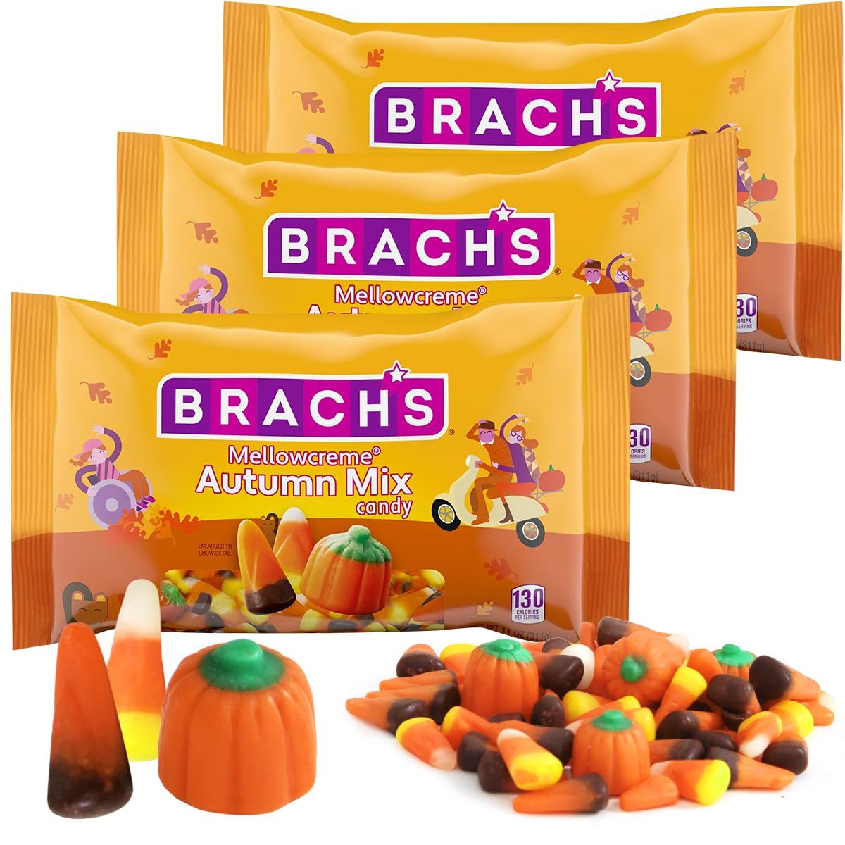 Mellowcreme Autumn Mix Candy, 3 Bags of Halloween Candy Bulk 11oz Each, Ideal Mellowcreme Candy as a Sweet Treat for Family and Friends, Perfect Candy Corn Variety Pack for Autumn Celebrations