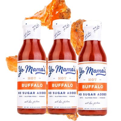 Yo Mamas Foods Keto Hot Buffalo Dipping, Marinade &amp; Wing Sauce - Pack of (3) - Low-Zero Carb, No Sugar Added, Whole30, Paleo, Gluten and Soy Free, and Low Calorie!