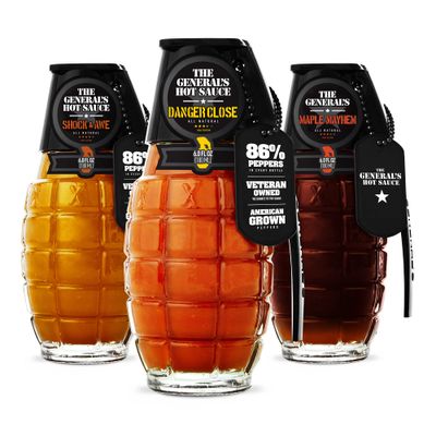 The General&#39;s Hot Sauce: Fire for Effect - 1 Bottle each of Maple Mayhem, Danger Close and Shock &amp; Awe (6 oz bottles)